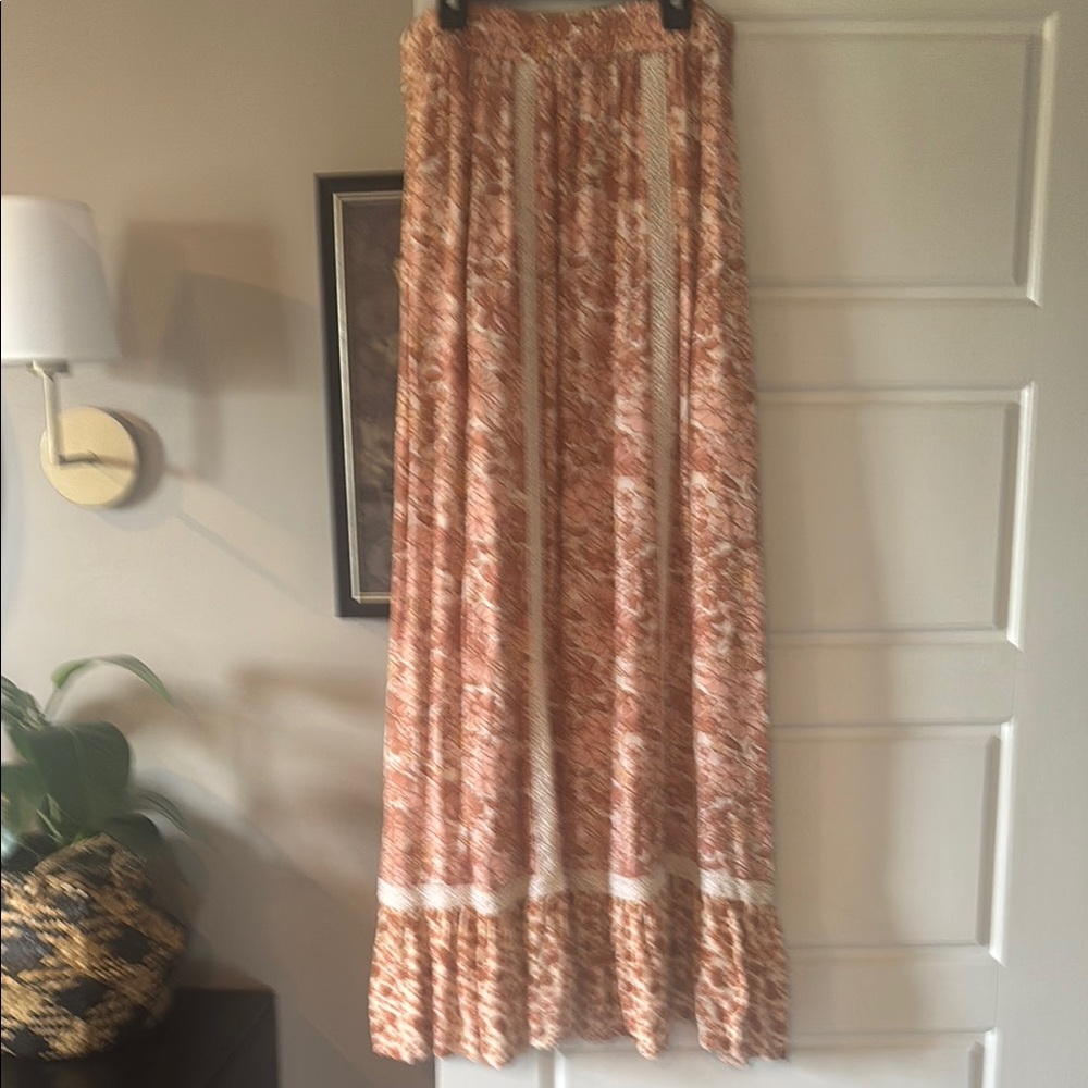 Pleated Orange and Pink A-Line Maxi Skirt for Resort Wear